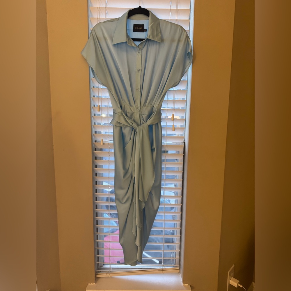 DO+BE Light Blue Draped Silk Dress